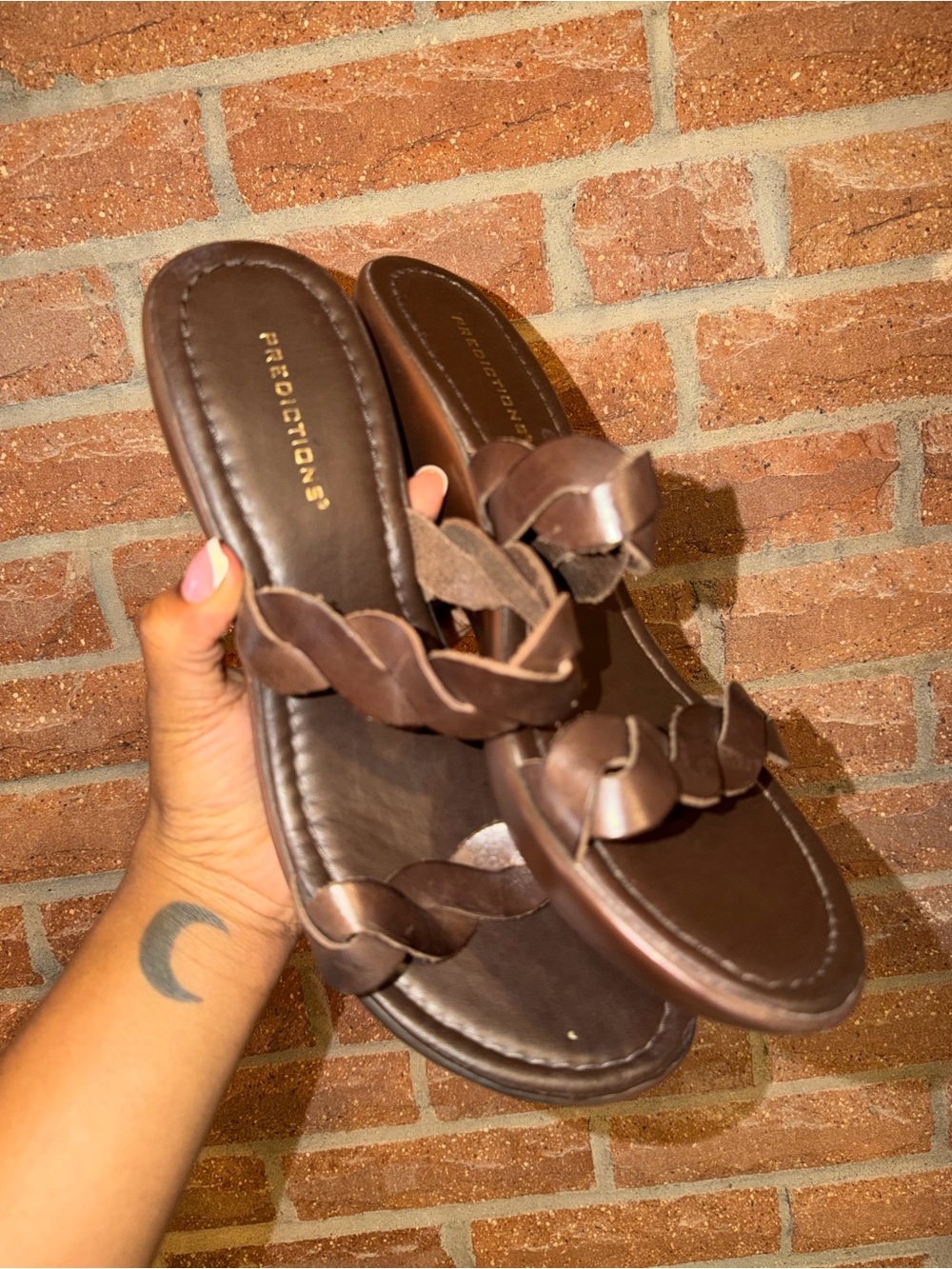 Predictions Brown Braided Slide Sandals